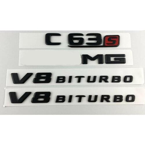 Black C63S for AMG V8 BITURBO Trunk Fender Badges Emblems for Mercedes Benz W205