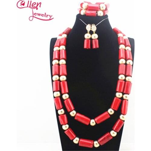 Scarce Big Natural coral African nigerian Wedding bridal beads necklace Jewelry Set African beaded necklace Jewelry Set N0077