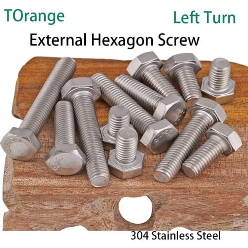 DIN933 304 Stainless Steel Reverse External Hexagon Screw Left Turn / Reverse Thread / Reverse External Hexagon M6-M12 5PCS