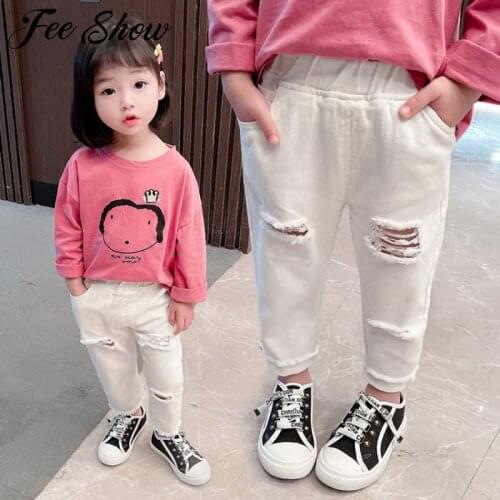 Рваные джинсы для девочек FEESHOW China At AliExpress