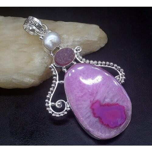 Gemstonefactory Jewelry Big Promotion 925 Silver Gorgeous Natural Druzy Biwa Pearl Women Ladies Gifts Necklace Pendant 1288