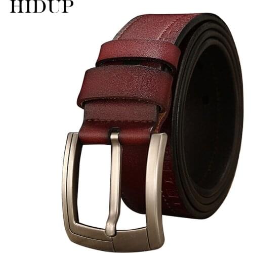 HIDUP Mens Retro Styles Design Pin Buckles Metal Belts Real Genuine Leather Belt for Men 3.8cm Width Clothing Accessories NWJ685