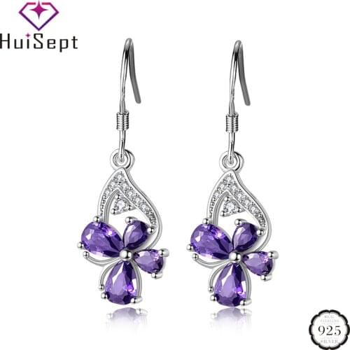 HuiSept Fashion Silver 925 Earrings Jewelry Butterfly Shape Amethyst Zircon Gemstones Ornaments Drop Earrings for Women Wedding