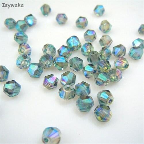 Isywaka Sale Hot Green 6mm 48PCS Bicone Austria Crystal Beads charm Glass Beads Loose Spacer Bead for DIY Jewelry Making