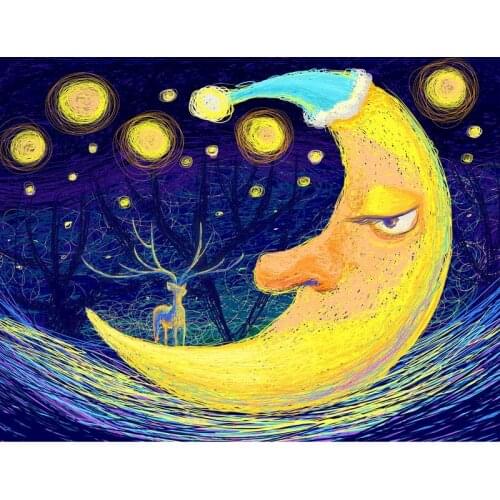 Gatyztory 60x75cm Moon DIY Painting By Numbers Handpainted Cartoon Oil Painting Home Decor Canvas Colouring Frame
