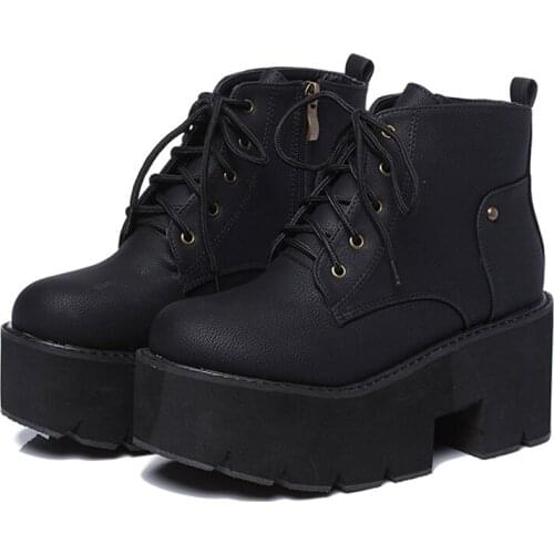 Brown boots high Thick Heels gladiator boots Casual Shoes platform boots woman shoes for winter leather punk boots LJA447-1