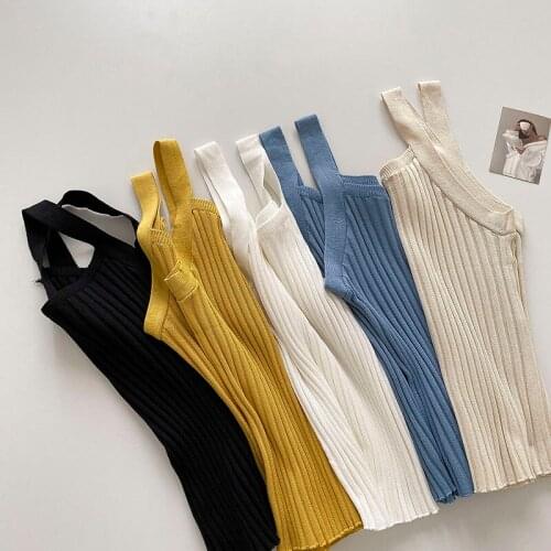 Racerback Crop Top Ribbed Knitted Women Blue Off Shoulder Tank Tops Short Vest Camis Ruched Halter Tee Bustier Bralette Camisole