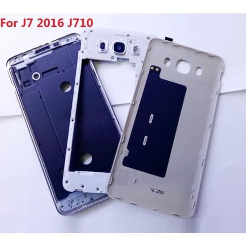 For Samsung Galaxy J7 2016 J710F J710FN Housing Front Middle Frame + Camera lens Glass Bezel + Battery Cover + Adhesive + Kits