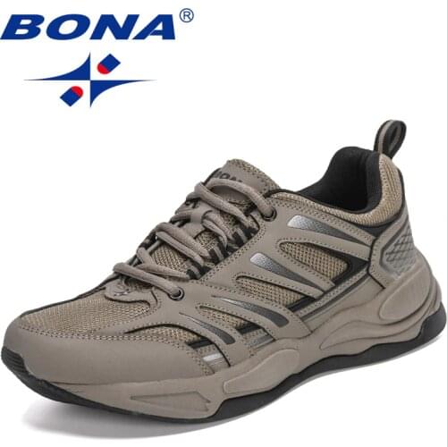 BONA 2021 New Designers Luxury Brands Leather Mesh Shoes Men Shoes Casual Fashion Sneakers Man Leisure Footwear Mansculino Comfy
