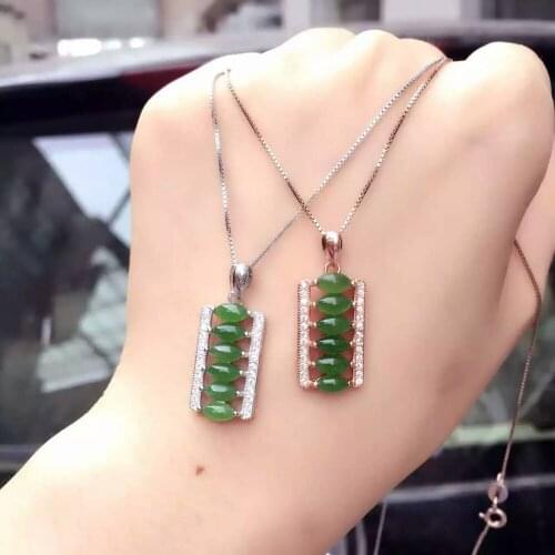 Natural green jasper pendant S925 Sterling silver Natural gemstone Pendant Necklace trendy array Slender women girl jewelry