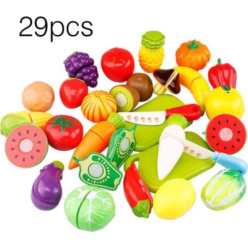 Hot ! 29Pcs/Set Kids Kitchen Toys Fruit Vegetable Cutting Food Play Early Development and Education Toys for Baby Pretend Play