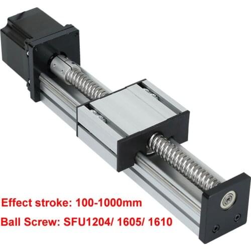 100-1000mm Stroke CNC Linear Guide Stage Rail Motion Slide Table SFU1204 SFU1605 SFU1610 Ball Screw Actuator Module NEMA23 Motor