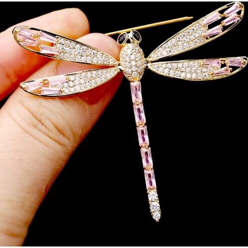 Fashion Crystal Pink Yellow Dragonfly Brooches For Women Brooch Pin Costume Suit Scarf Decoration New Insect Animal Jewelry 2020