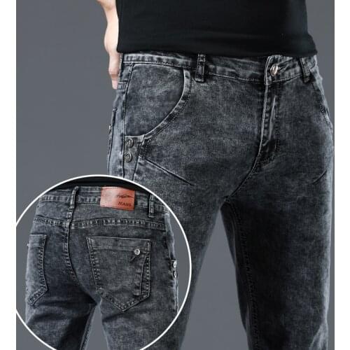 Trendy Men Skinny Jeans Retro Washed Snowflake Slim Fit Type Classic Simple Casual Fashion Street Skateboarding Denim Pants