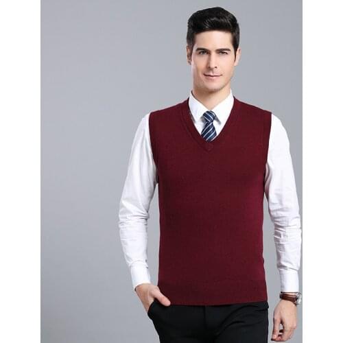 Winter Mens Slim Fit Sleeveless Pure 100% Cashmere Knitting Pullover Business Casual Sweater Vest V-neck Solid Color Sweater