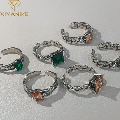 XIYANIKE 925 Sterling Silver 2021 New Chain Micro-set Crystals Opening Ring Female Simple Vintage Smooth Jewelry Gift Customized