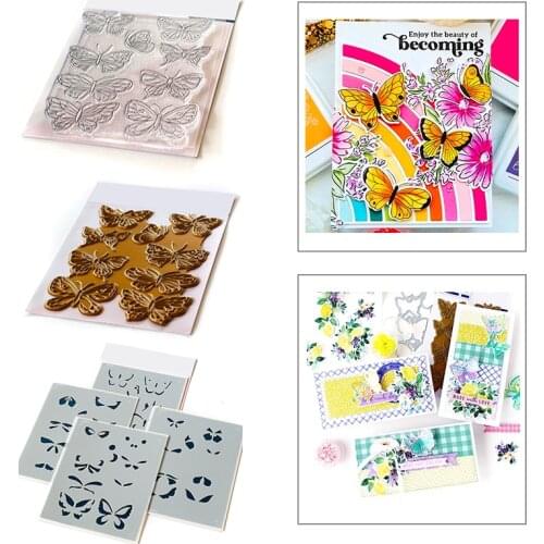 2021 New Insect Butterfly Plastic Stencil Hot Foil Metal Cutting Dies and Clear Stamp Set For DIY Craft Making Card Scrapbooking