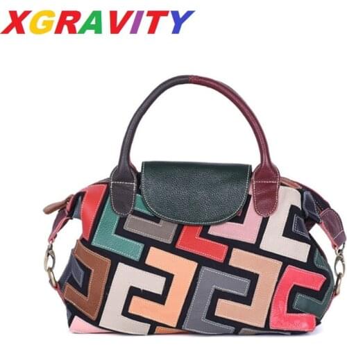 2021 New Genuine Leather Handbags Ladies Fashion Mix Color Bags Female Cross Body Big Bags Cow Leather Fashion Bags For Woman