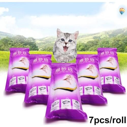 7Pcs/Roll Disposable Cat Litter Bags Thicken Pet Cats Litter Bag Drawstring Liner Litter Pouch Cats Litter Cleaning Bags