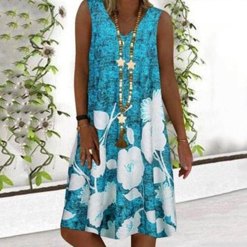 V Neck Sleeveless Dress Dress Floral Print Casual Loose Dress Women Summer A-line Beach Dresses Vestidos Mujer 2021