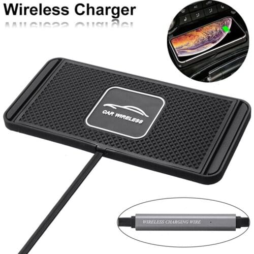 Pohiks 1pc 10W 2in1 Non-slip Silicone Car Dashboard Mat Fast Charging Wireless Charger Dock Station Pad for i-Phone S-amsung Qi