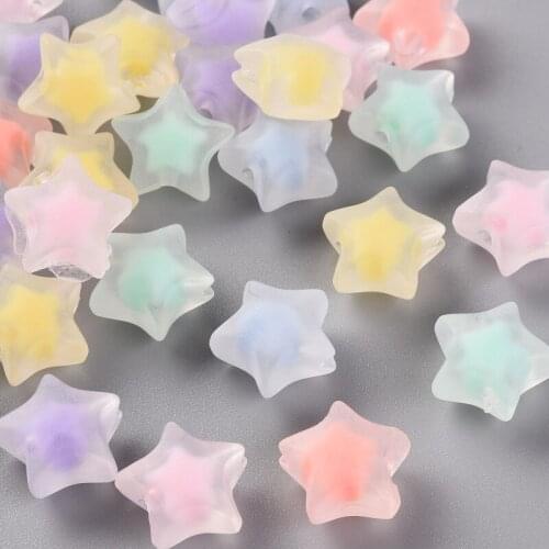 500g Transparent Acrylic Beads, Frosted, Bead in Bead, Star, Mixed Color, 14x15x8.5mm, Hole: 2mm, about 518pcs/500g