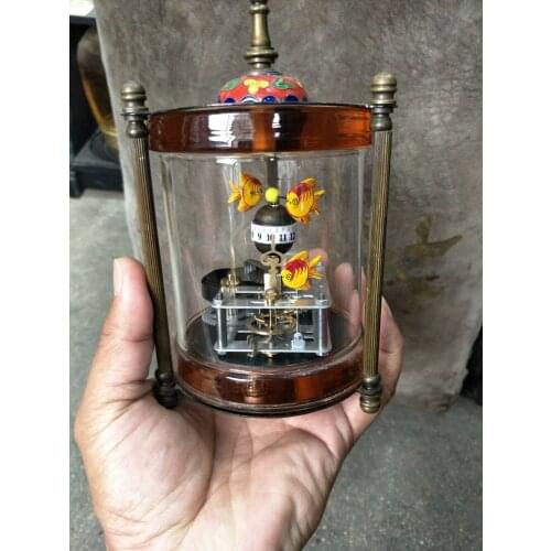 Rare Old Qing Dynasty royal clock \ mechanical watch, coppercarved birdcage, can work,Fish,Free shipping