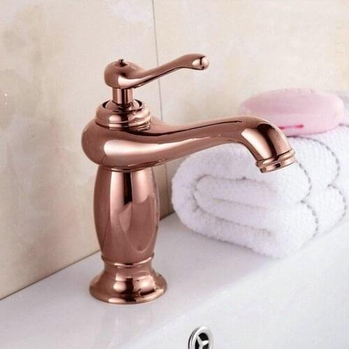 Luxury Rose Gold Copper Brass Single Handle Lever Bathroom Single hole Deck Mounted Faucet Vessel Sink Basin Mixer Tap agf035