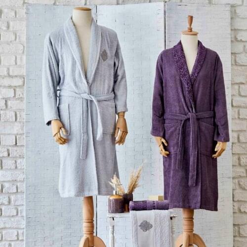 Sarah Anderson Balmy New 4 Piece Gray , Plum Family Bath Set,Bathrobe for children,bathrobe, robe cotton,Bathrobe terry female