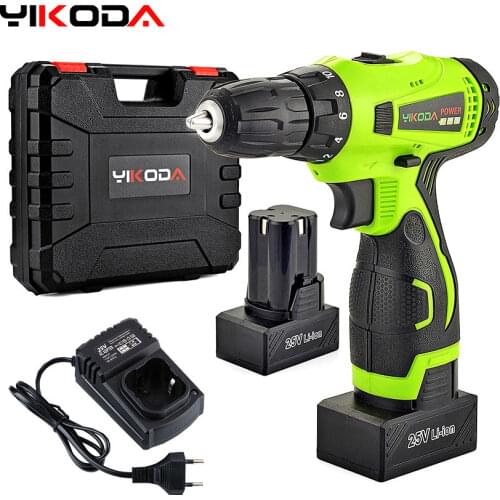 YIKODA 25V Electric Screwdriver Double Speed Lithium Battery Cordless Drill Power Driver Household DIY Rechargeable Tools