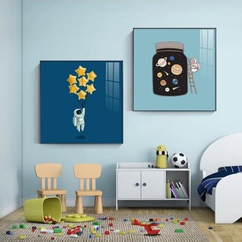 Nordic Cartoon Astronaut Star Balloon Canvas Painting Posters and Print Cute Wall Art Pictures for Living Room Bedroom Home Deco