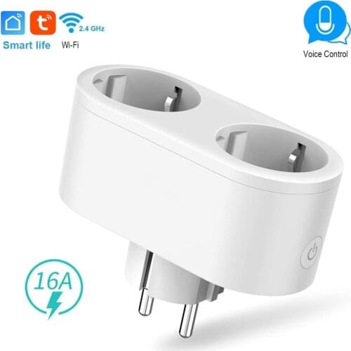 16A Dual Outlet EU Plug Smart WIFI Socket APP Remote Control Work With Switch Alexa