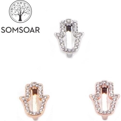Somsoar Jewelry Crystal hollow out Hand Slide Charms fit 10mm Wide Leather wrappable Mesh Bracelet Necklace 10pcs/lot