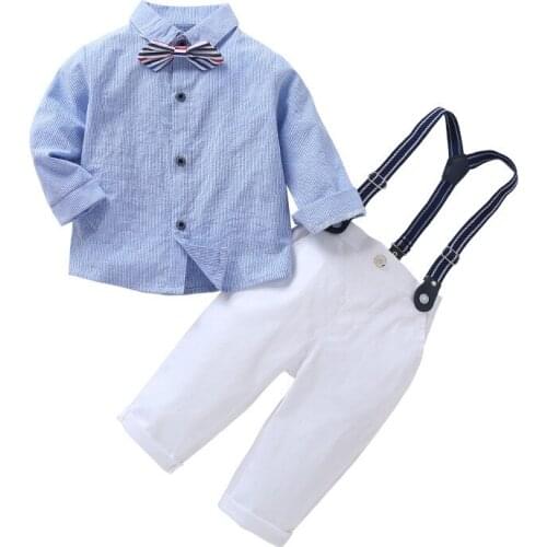 Party Dresses for Kids Spring Autumn Striped Long-sleeved Gentleman Dress Sling 3 Piece Suit for Boys British Wind Strips Set