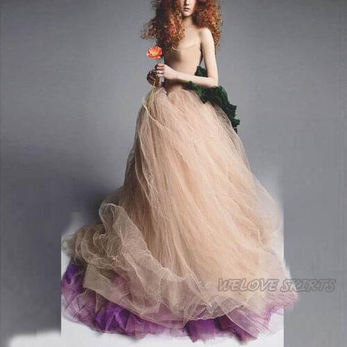 Gorgeous Soft Tulle Evening Skirt Custom Made Ball Gown Bridal Tulle Skirt Champagne and Purple Bohemian Woman Skirts 2020