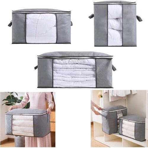 Large Capacity Clothes Storage Bag Organizer with Reinforced Handle Thick Fabric for Comforters Blankets Bedding 90L Grey