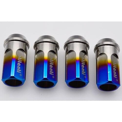 High performance strong burnt blue color 60 degree cone seat open end anti-theft Gr.5 titanium alloy lug nut M14*1.5*45mm
