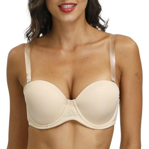 Vgplay 3/4 Cup Strapless Bra Solid Push Up Lingerie Gather Transparent Straps Bra For Women Plus Size 32-44 Size E F G H Cup