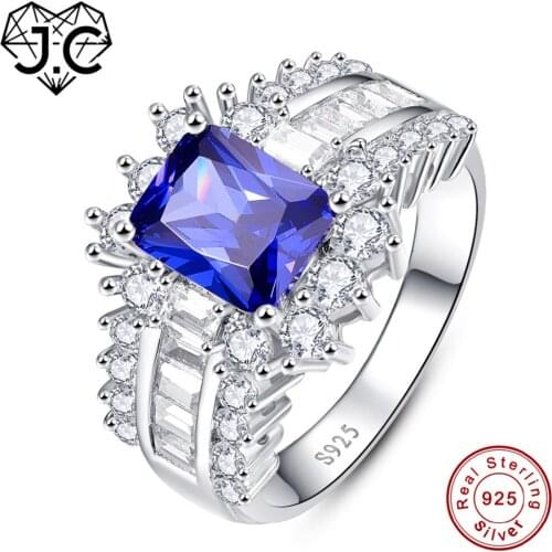 J.C 2017 New Ruby Spinel Tanzanite White Topaz Real 925 Sterling Silver Ring Size 6 7 8 9 Women Wedding Accessories Fine Jewelry