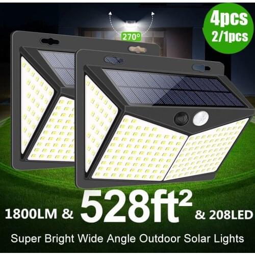 1/2/4pcs 208LED Solar Wall Lights with Wireless PIR Motion Sensor Waterproof Outdoor Garden Lighting Lamp