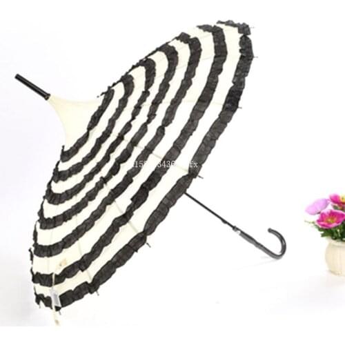 10Pcs Princess Royal Sun Umbrella Straight Long Handle Umbrella Lady Pagoda Fancy Lace Sunshade Parasol Wedding Favors