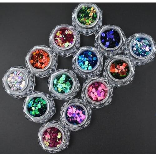 13 Colors Nail Chameleon Color-changing Glitter Sequins Chunky Mix Hexagon Glitter Flakes 1 Pot 3D Sparkly Loose Glitter BZY5889