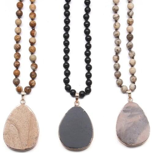 2020 New Ladies DIY Pendant Natural Stone Charms Simple And Stylish Multi-style Obsidian 32x47 Drop Pendant Necklace Length 90cm