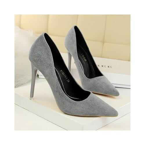 2020 Women Pumps High Heels 10.5CM Flock Shallow Slip On Pointed Toe Single Office Shoes Stilettos Female Wedding Shoe Footwer