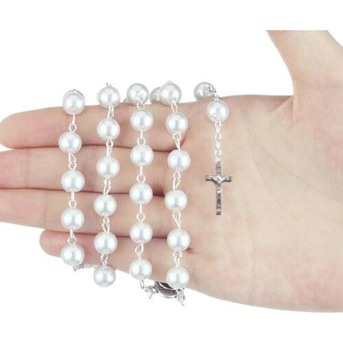 Fashion Pearl Jewelry Virgin Mary Rosary Necklace Vintage Religious Cross Jesus Pendent For Women 2021 New