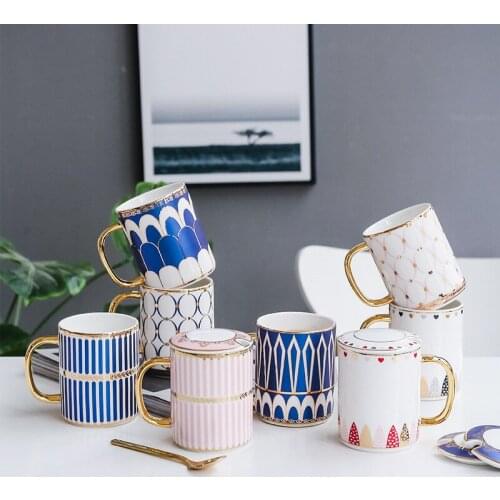 350ml Luxury Gold Ceramic Coffee Mug Nordic Geometry Coffee Cup Gold Breakfast Milk Water Cup Couple Creative Gifts Drinkware