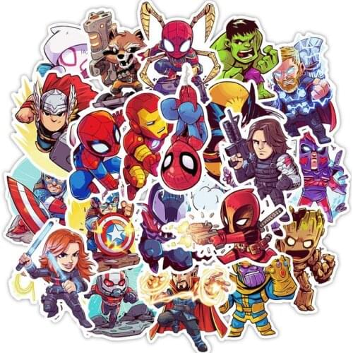 50Pcs Disney Marvel The Avengers Stickers Cool Iron Man Spiderman Anime Waterproof Sticker Laptop Guitar Luggage Kids DIY Toys
