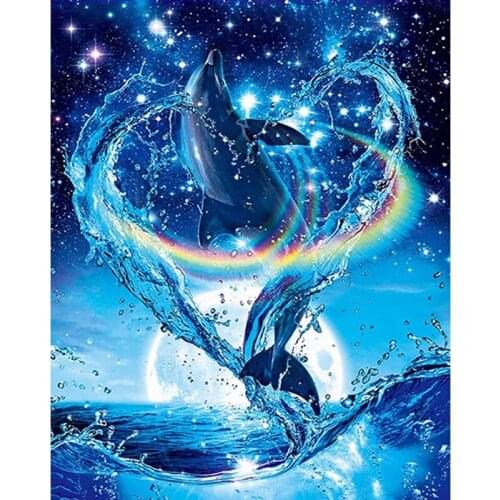 5D DIY Diamond Painting Dolphins Animal Full Round Diamond embroidery Cross stitch Diamond crystal Wall Painting