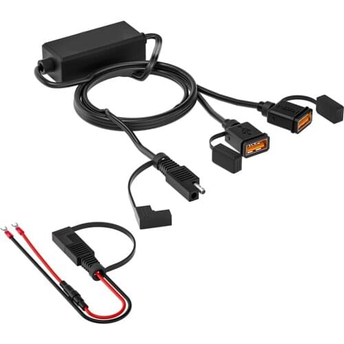 Auto Output USB Motorcycle Charger Kit SAE to USB QC 3.0 Cable Adapter Motorcycle with Fuse Electronic Tool