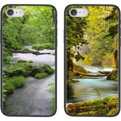 Collection Black Back Soft Waterproof Silicone Shell Green Forest River Print For Samsung Galaxy S20 Fe S30 Ultra S21 S20 S10